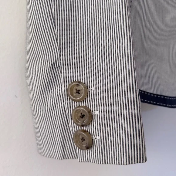 Boden Pinstripe Navy White Cotton Blazer Tuxedo Style Classic Office Preppy Sz 6 - Picture 2 of 10